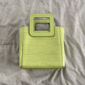 STAUD | Shirley Mini Square Croc Leather Top-Handle Bag | Pistachio